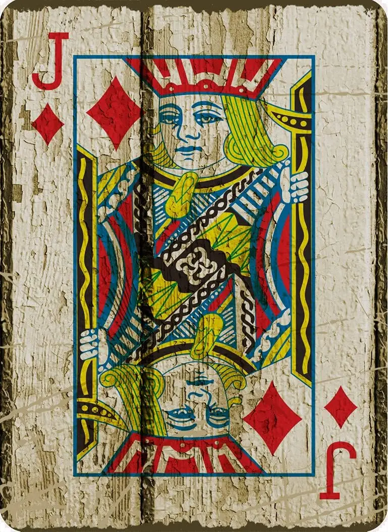 Eveokoki Metal Sign 8 x 12inches - Jack of Diamonds Poker Man Cave Vintage Look Tin Sign Wall Decoration Bar Cafe Home Decor Pla