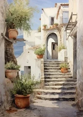 1pcs Frameless Canvas Poster,Retro Mediterranean,Lemon Olive Tree,Italian Landscape Poster Printing,Bedroom Living Room Decor