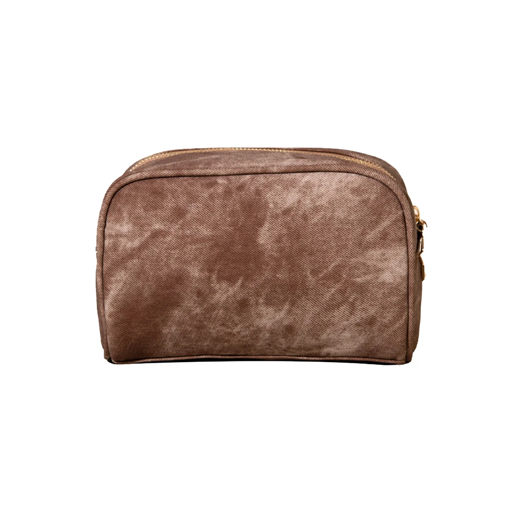 5pcs Cosmetic Bags Women Sheepskin Denim Half Round Solid Makeup Pouch Protable Wash Bag With Wrist Mix Color