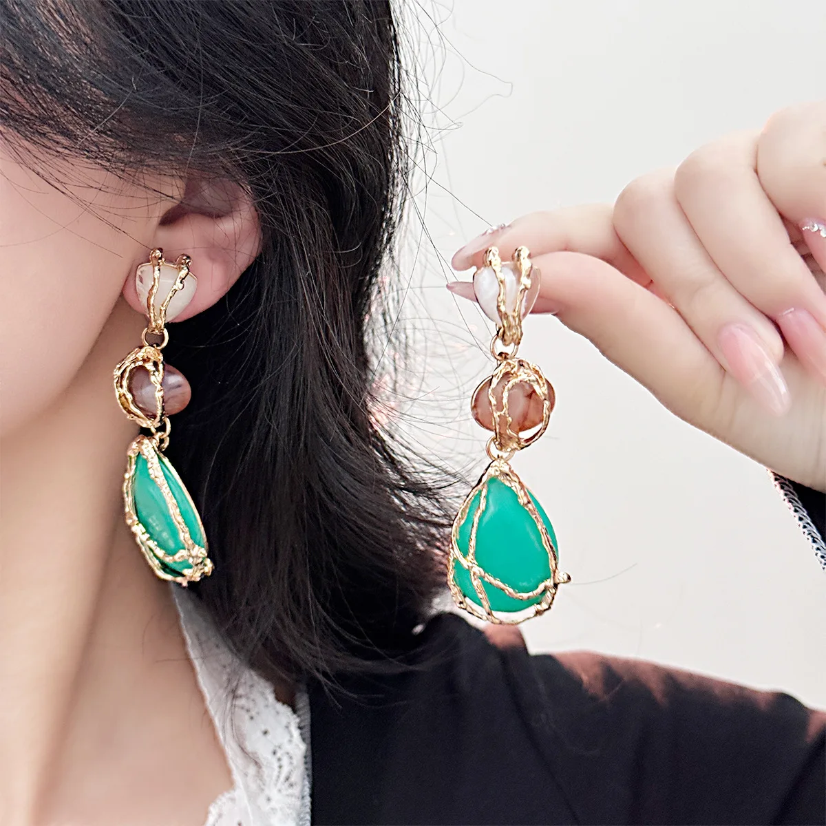 

Bohemian Style Resin Pendant Earring For Women Trendy Water Droplet Geometric Alloy Earrings Charming Office Party Jewelry Gifts