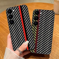 Carbon Fiber Phone Case For Samsung Galaxy S25 S24 S23 S22 Ultra Plus S21 S20 FE A54 A53 A52 A55 A14 5G Stripe Hard Cover Coque