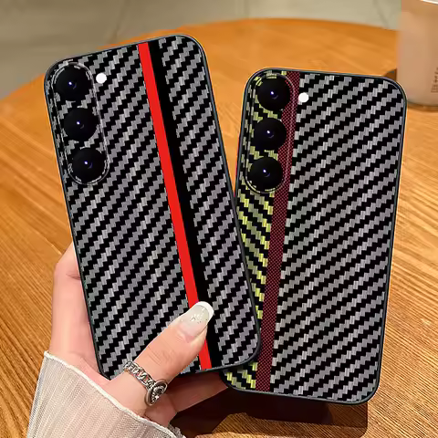 Carbon Fiber Phone Case For Samsung Galaxy S25 S24 S23 S22 Ultra Plus S21 S20 FE A54 A53 A52 A55 A14 5G Stripe Hard Cover Coque