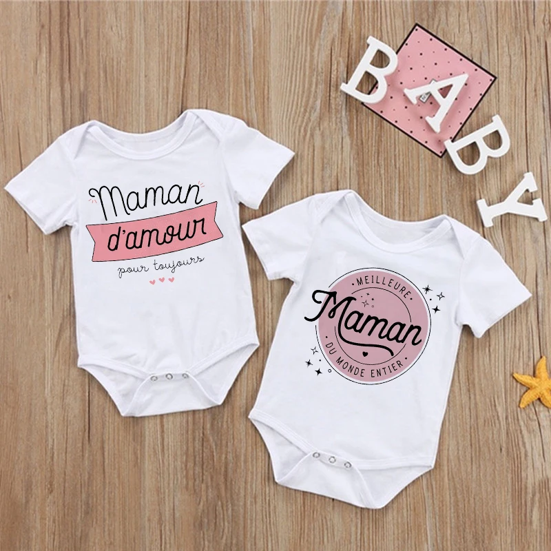 

Mama I Love You Forever French Print Baby Bodysuit Newborn Short Sleeve Jumpsuit Infant Mothers Day Mommy Birthday Outfit Romper