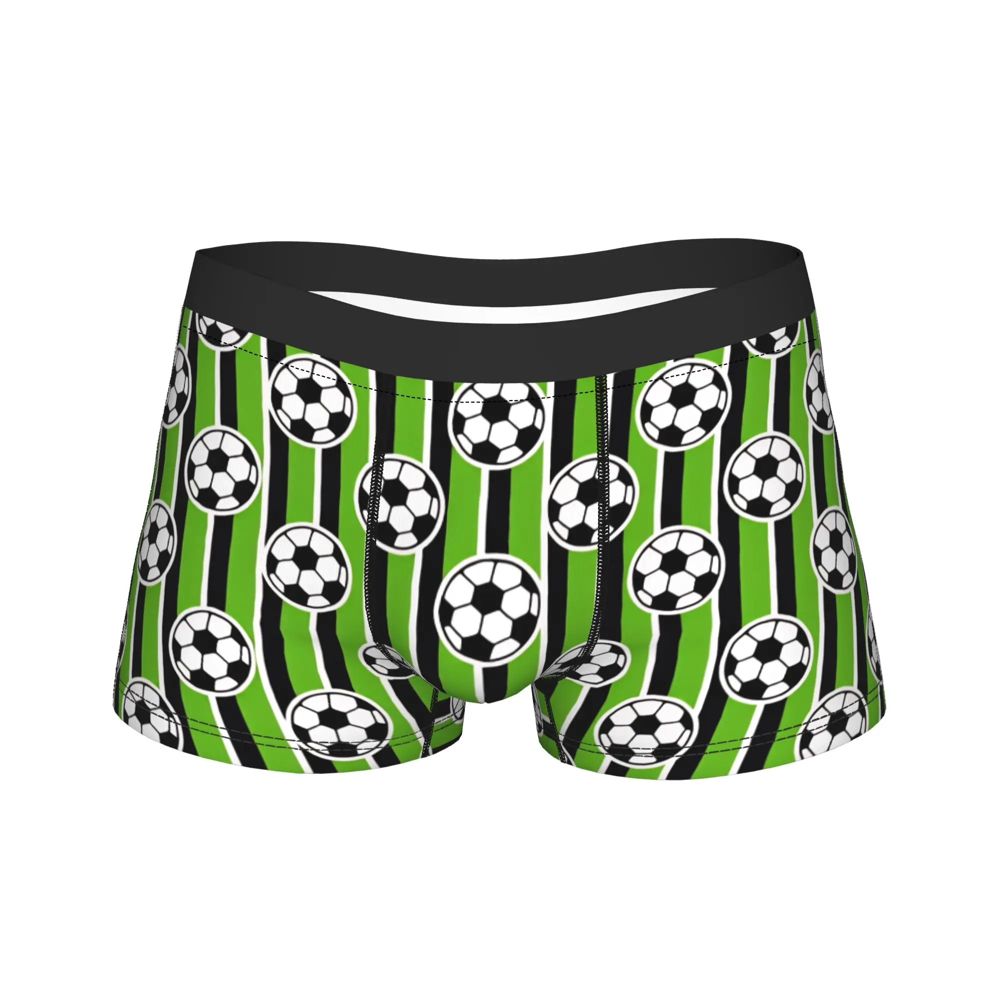 Green Stripe Soccer Ball Repeat Pattern Shorts Briefs  Underwear Quality Males Comfortable Boxer Shorts DIY Large Size Panties