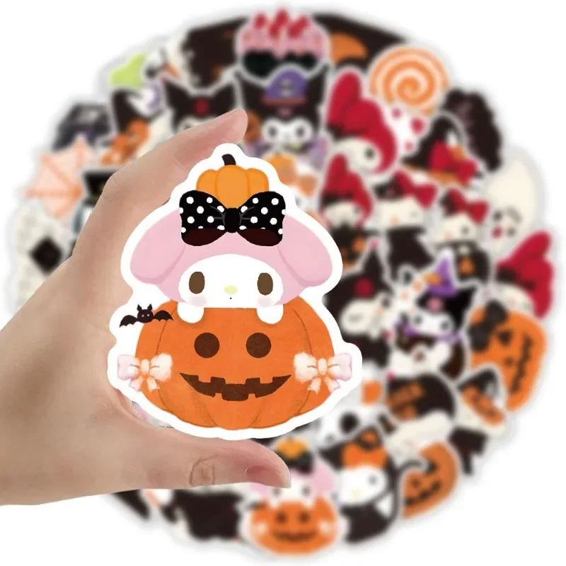 10/30/63 Uds lindo Halloween Sanrio Kitty Kuromi pegatina de melodía DIY teléfono portátil equipaje monopatín pegatinas de grafiti diversión para regalo