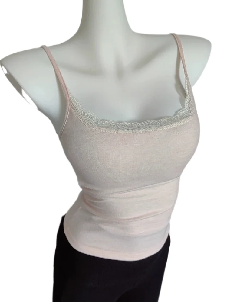KUCLUT Lace Trim Patchwork Camisole Women's Vest Inner Wear with Chest Pad Long Style  Color Commute Style Warmth Fun...