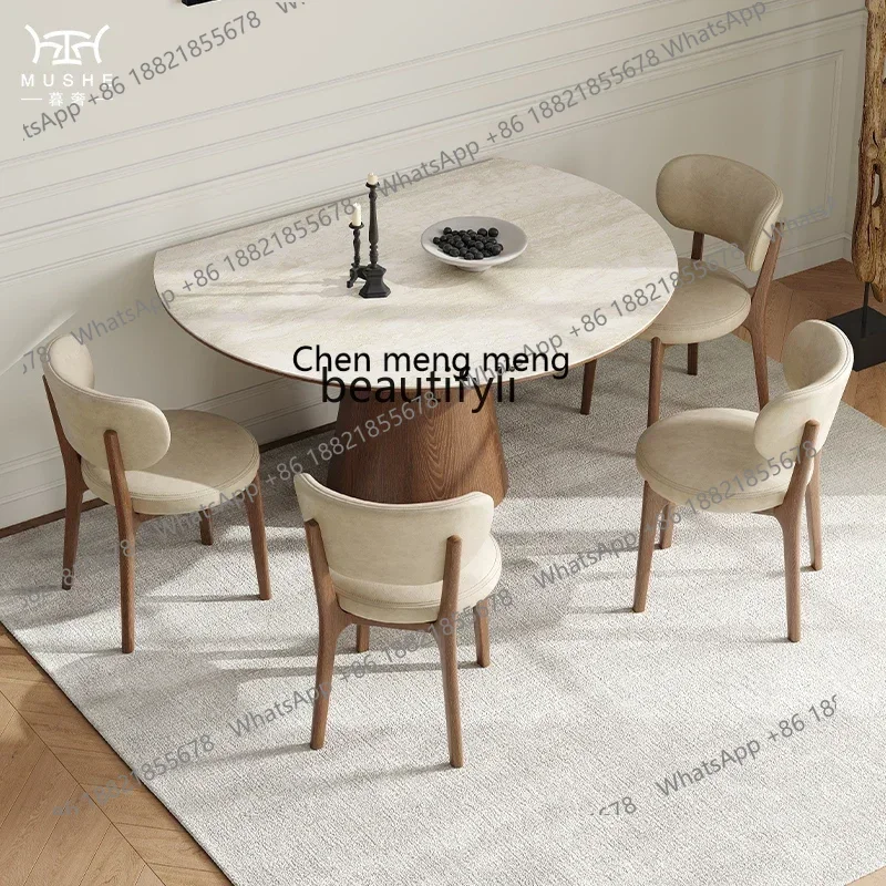 

CC French retro multi-functional travertine rock slab dining table foldable retractable designer dining table
