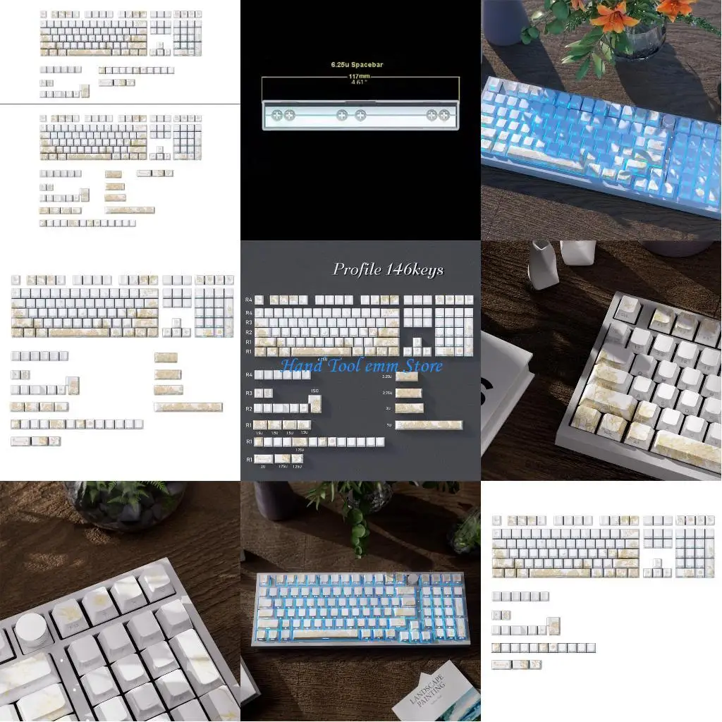 

H37F 146/136 Keys Translucent Keycaps Platinums Embroidery PBT Side Print Backlit Through Keycaps for MX Keyboard