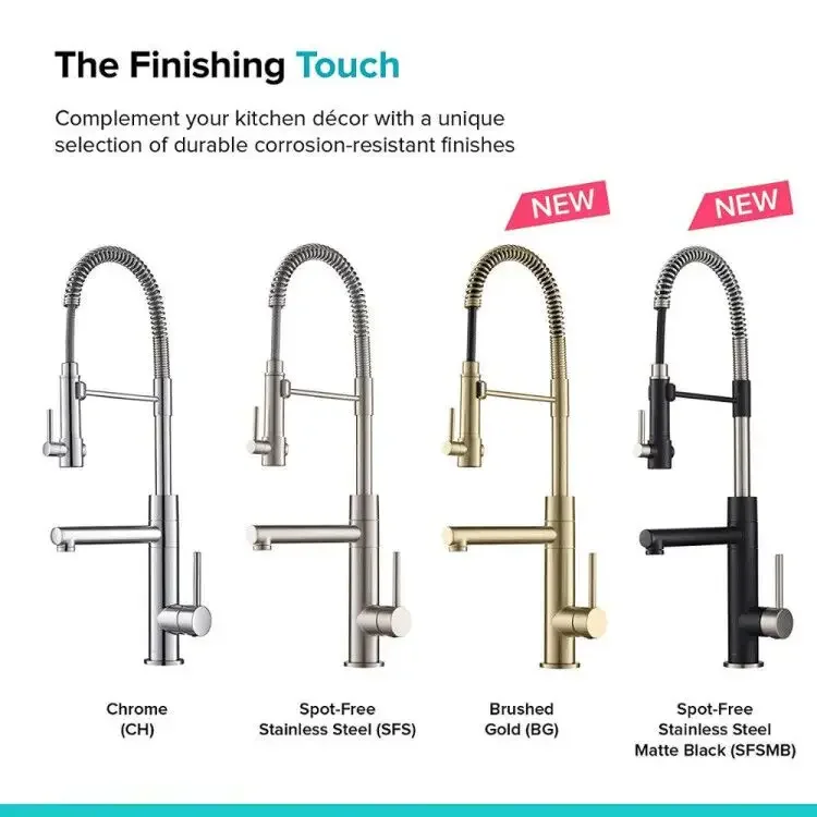 Good Quality Brushed Gold Spring Kitchen Faucet  Pull Out Side Sprayer Dual Spout Single  Handle Mixer Tap Sink Faucet