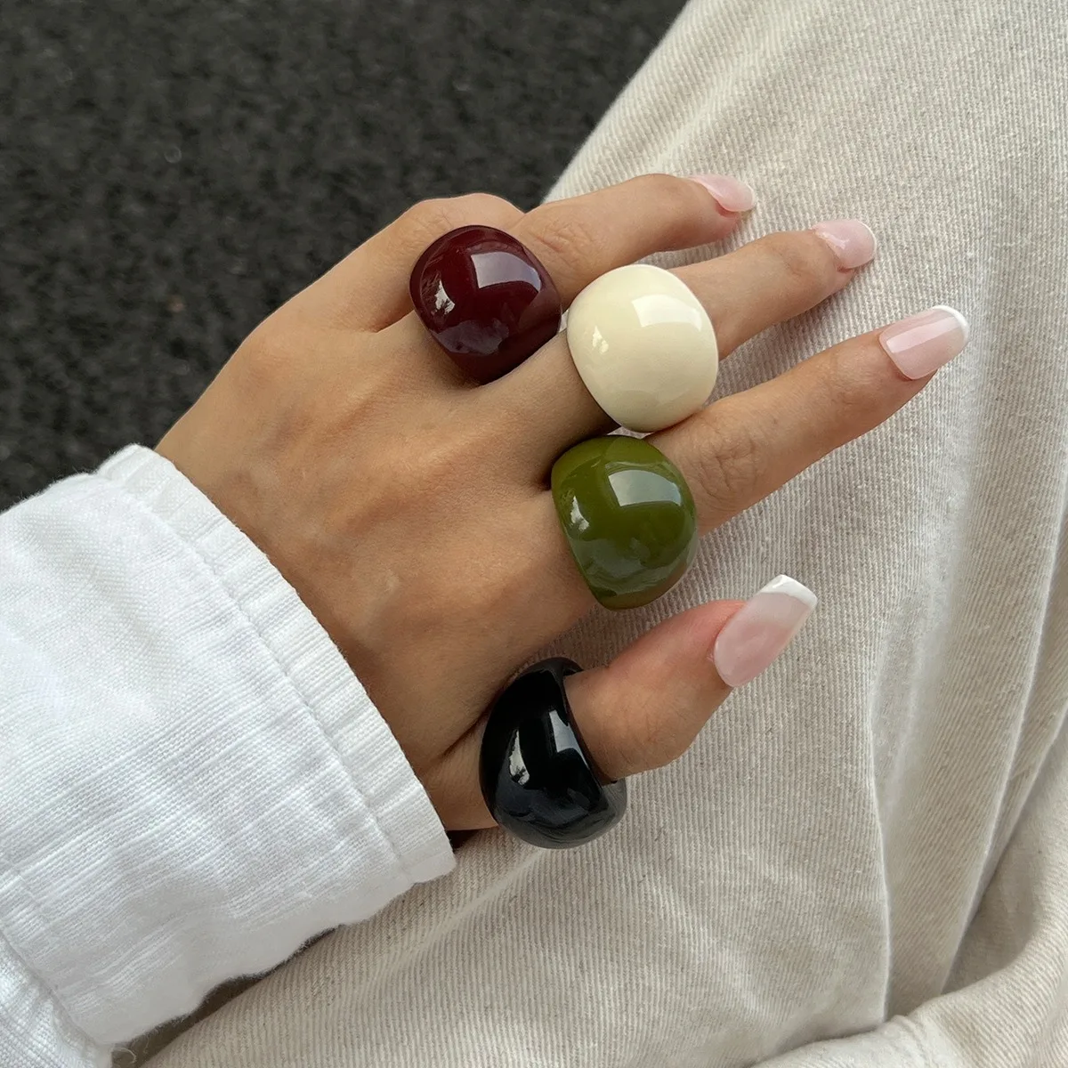 Simple Colorful Transparent Acrylic Resin Geometric Ring For Women Resin Jewelry Rule Oval Round Shape Minimalism Design Gifts
