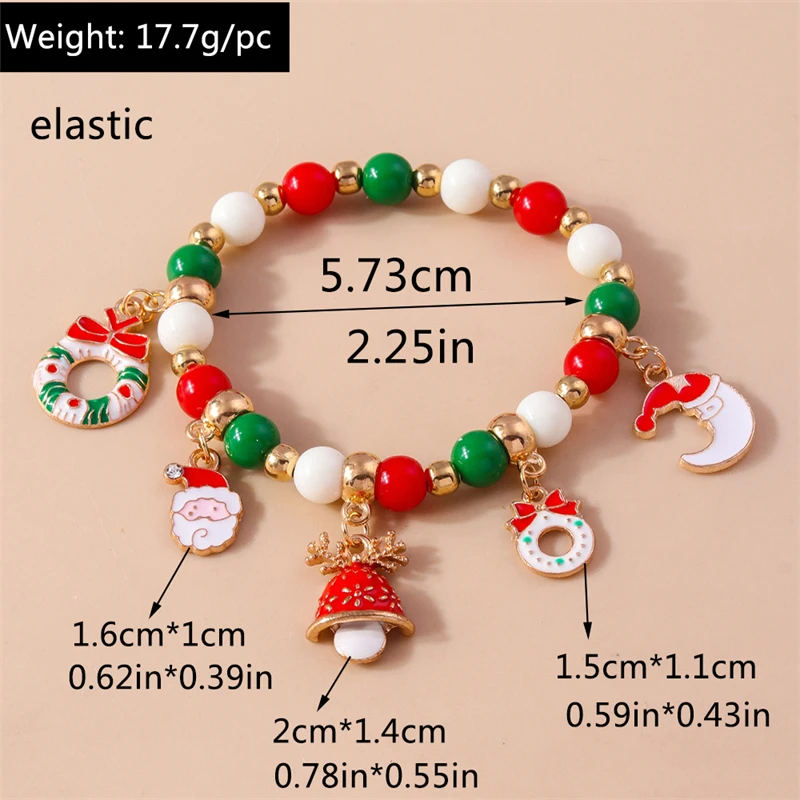 Modisches handgefertigtes Perlenarmband für Damen, Weihnachtsbaum-, Hirsch- und Glockenanhänger, Armband für Mädchen, Freundschaft, Party, Festival, Schmuck, Geschenke – Detail 16