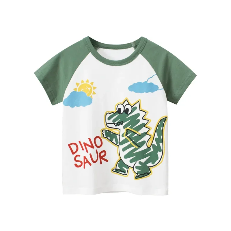 2025 Summer New Cartoon Dinosaur T-Shirt for Boys Children's Clothing Boy Short Sleeve Cotton Tops Tees Shirt Kids Clothes 2-10Y