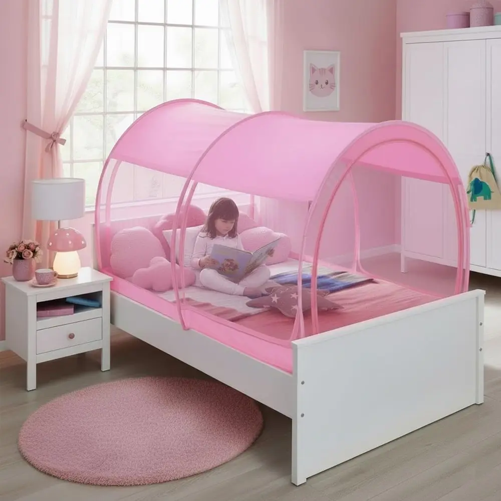 Mosquitera tipo tienda de campaña para cama, espacio privado de ensueño, tamaño twin, tiendas Sleng, para interior, portátil, transpirable, Cottage Pink (colchón no incluido)