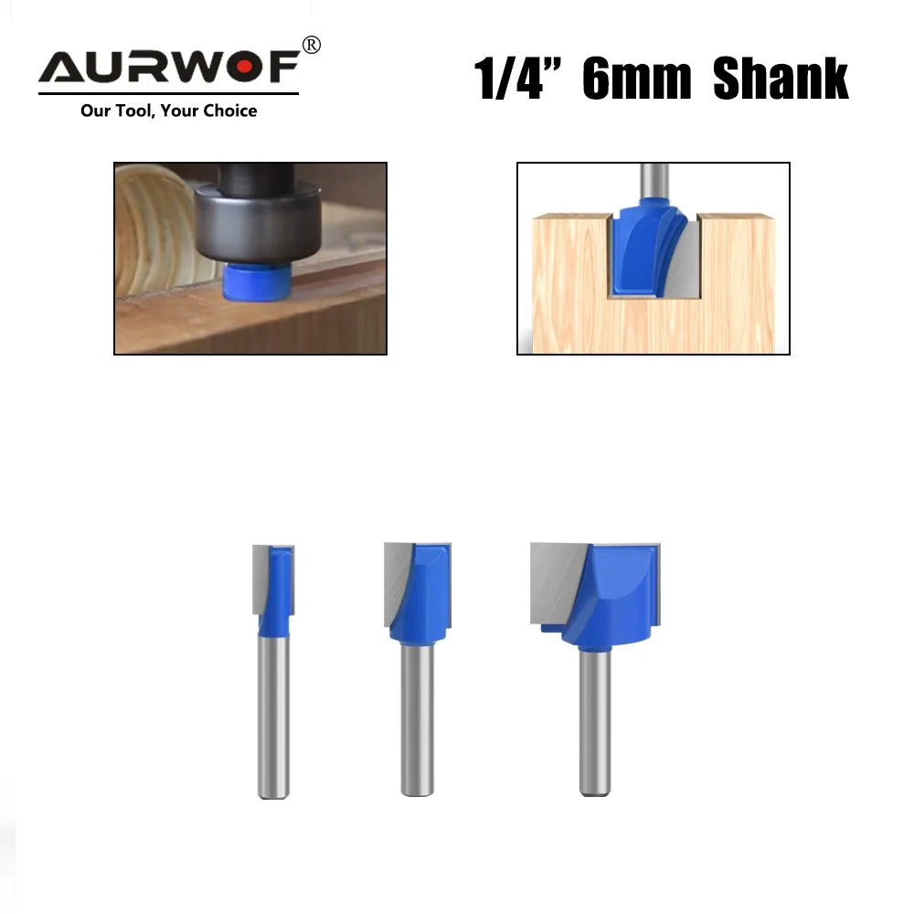 AURWOF 3pcs 1/4 Shank  Cleaning Bottom Bit Straight Router Bit set Clean Milling Cutter Woodworking Power Machine