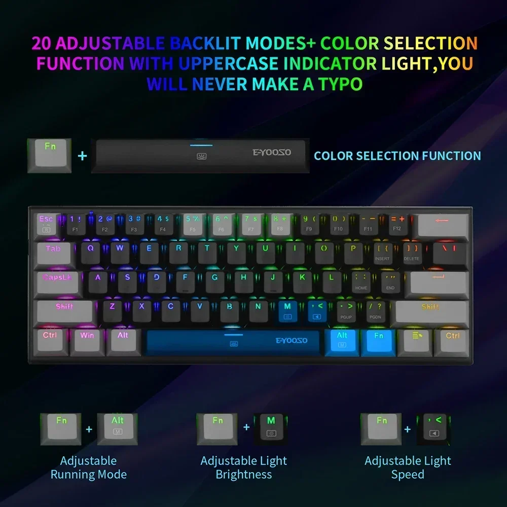 New! 61 Keys Mechanical Keyboard Game Keypad RGB Backlight Type-C USB Wired Waterproof 60% PC Gaming Keyboard for PC Desktop
