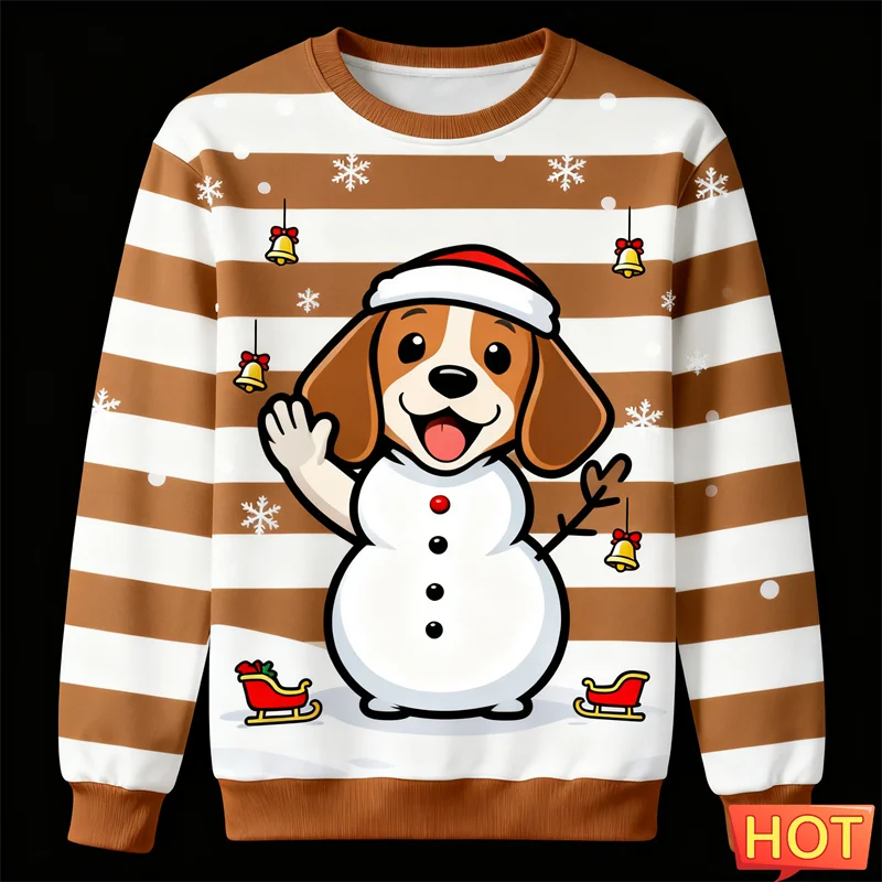 مضحك بيغل الرسم القبيح عيد الميلاد سترة الموضة العصرية لطيف الكلب ثلاثية الأبعاد مطبوعة عيد الميلاد بلوزات عادية المتضخم للجنسين البلوز #5