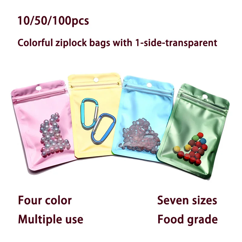 10/50/100 Uds. Bolsas con cierre de cremallera de lámina de alimentación superior transparente colorida bolsa de alimentos bolsas de papel de aluminio Mylar bolsas de té bolsa de almacenamiento de alimentos