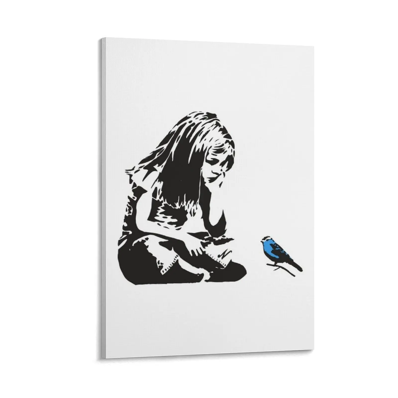 Girl with Blue Bird - Banksy Graffiti - Hull city centre Canvas Painting Bedroom deco anime Decor for room