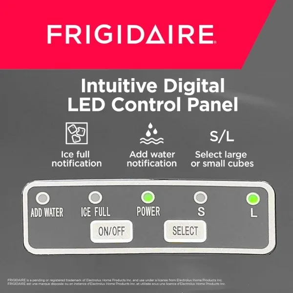 Pembuat es baja tahan karat Frigidaire EFIC117-SSRED-COM, 26lb per hari, merah tahan karat