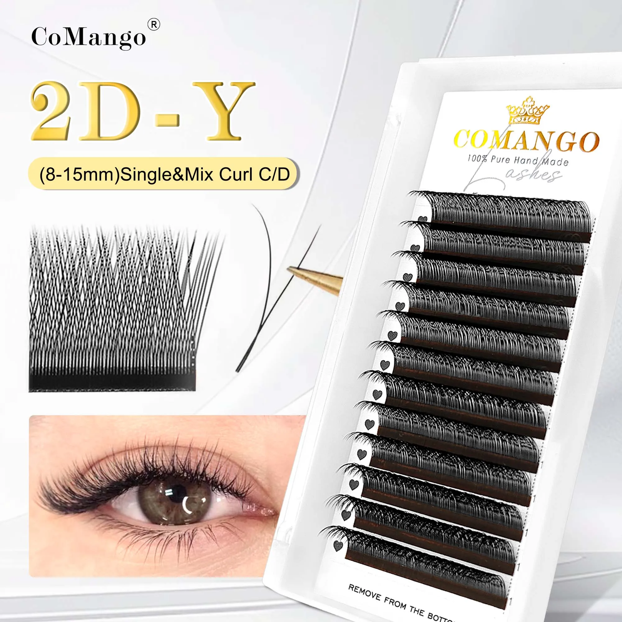 초보자에게 적합 2D Y 모양 속눈썹 연장 블랙 초박형 Y 속눈썹 경량 미리 만들어진 팬 부드러운 자연 팬