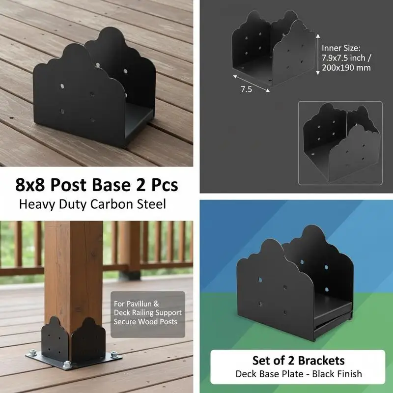 

Column Anchor 8x8 Inch 2 Pcs Inner Size 7.9x7.5 Inch For Pavilion Deck Railing Support, Heavy Duty Carbon Steel Decking Wood