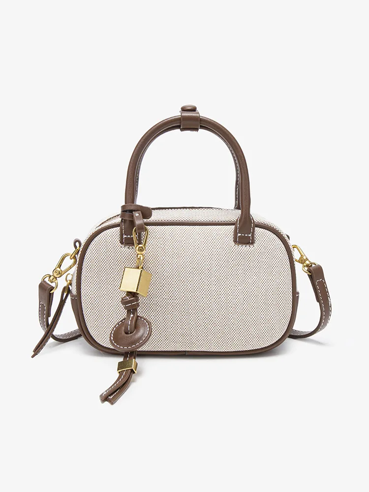 

Retro Color Blo Bowling Bag Women's Canvas Crossbody Handbag Faionable Casual oulder Bag Soft Handle for Daily Use