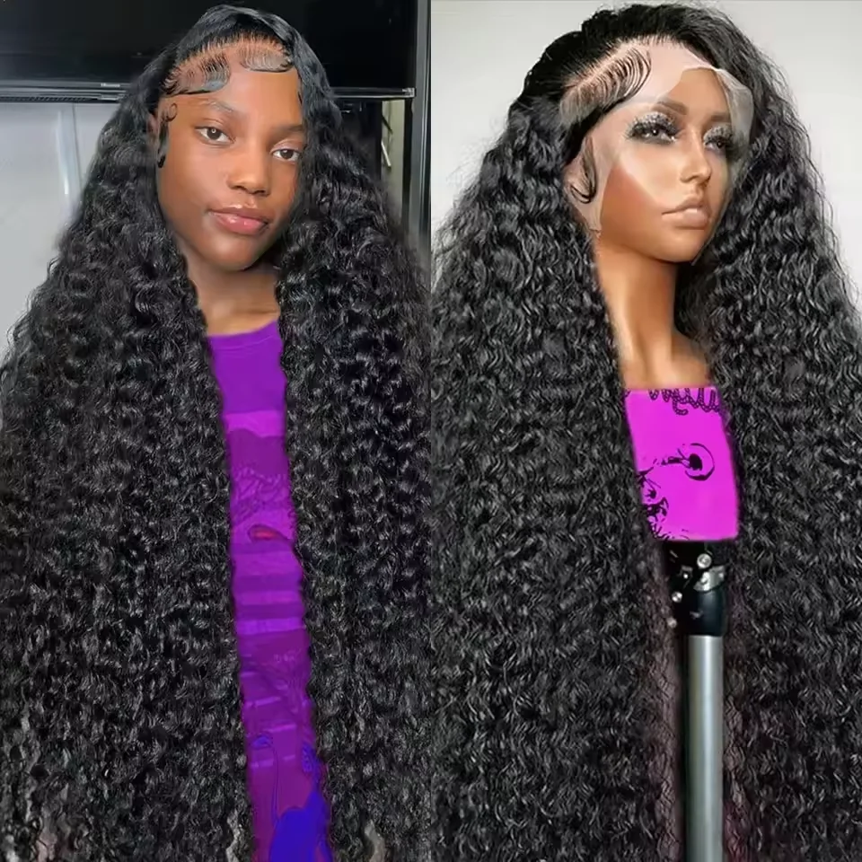 250% Density 40 42 inch 13x6 Glueless Wig Deep Wave Human Hair Wigs HD Lace Wigs For All African American Women Pre Plucked Baby Hair Natural Hairline Daily Party Wedding Wear Clearance Big Discount L image 4