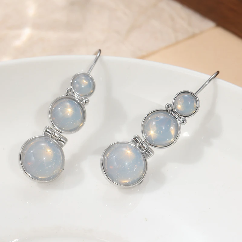 Weiße Tropfen-Ohrringe mit imitierten Edelsteinen für Damen, Vintage-Mode, silberfarben, rund, Party-Schmuck, Geschenke