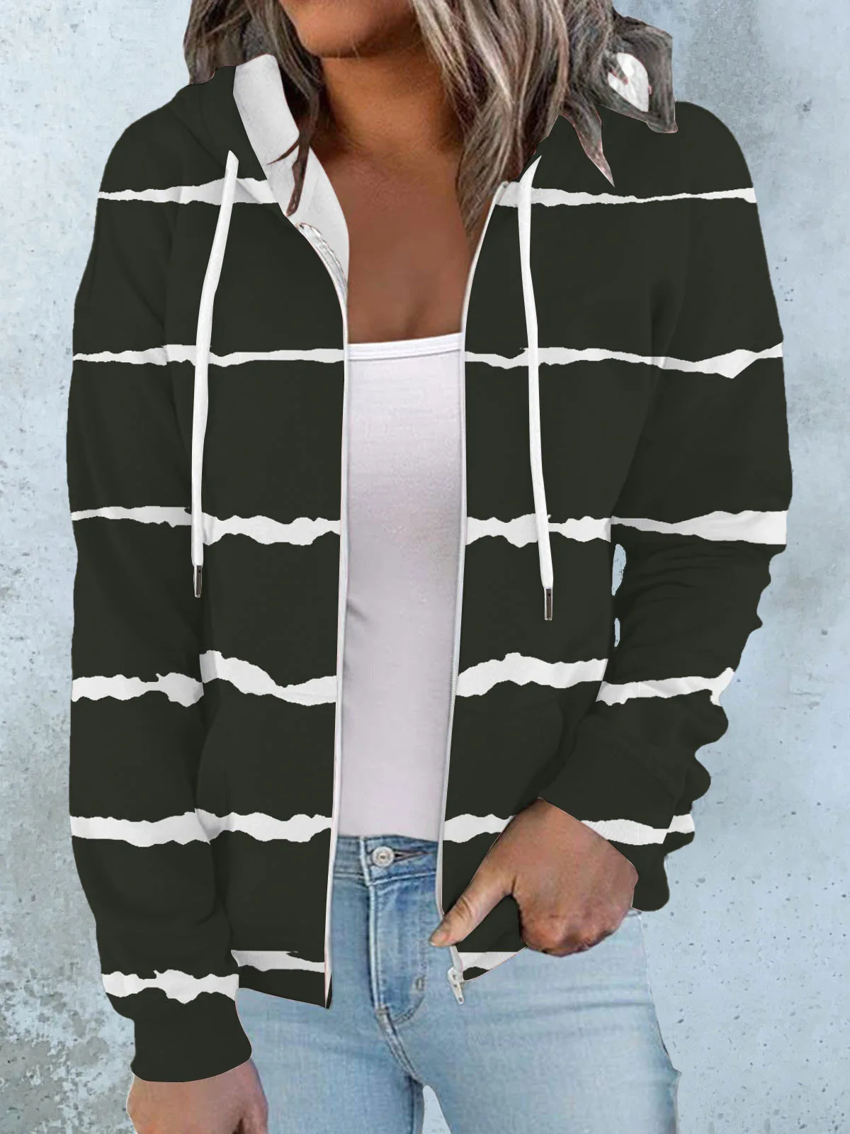 New 3d Slim Striped Series Fashionable And Creative Cross-Border Zipper Hooded Slimming Jacket WholesaleMC4