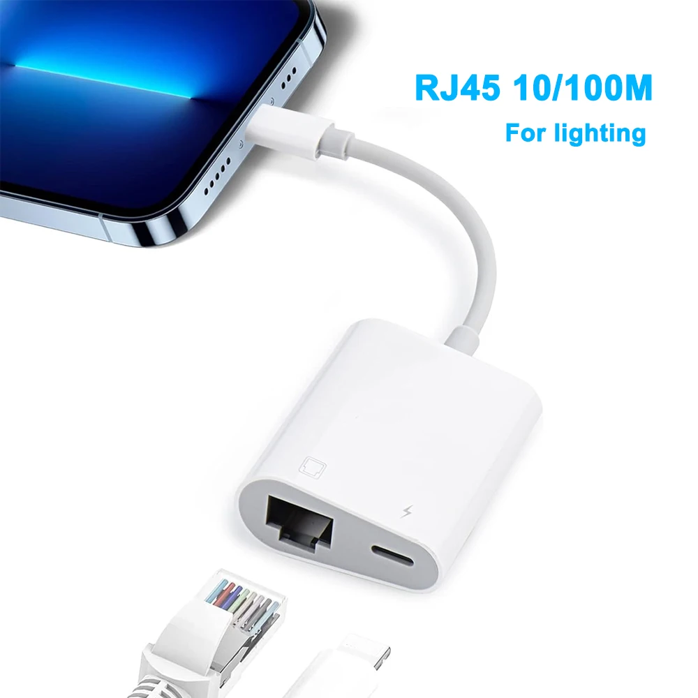 10/100Mbps Ethernet RJ45 for Lightning iPhone 14 13 12 11 8 7 6 5 /iPad/iPod Ethernet LAN Network Adapter with Charging Adapter