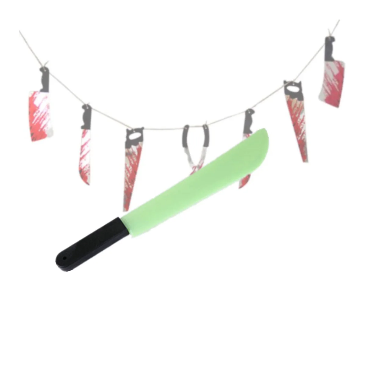 Luz verde halloween plástico luminoso longo cortador crianças plástico jogando ferramenta prop assustador fontes de festa de halloween