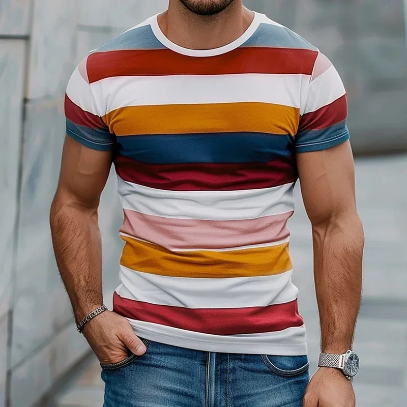 Mens Work Shirts Mens T-Shirts Tops Gifts Mens Womens Everyday Stripe Print Short Sleeve Crew Neck T-Shirt Tops Gym Tops