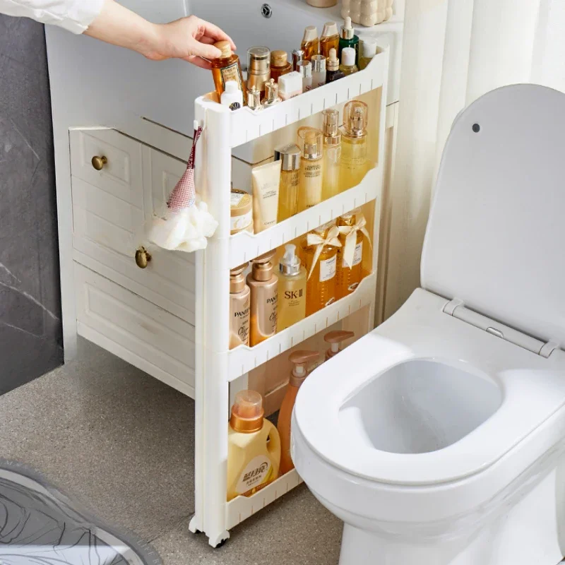 Cream Style Kitchen Hidden Seam Storage Rack Refrigerator Dream Back Seam Storage Cabinet Bathroom Movable Wheeled Storage Rack