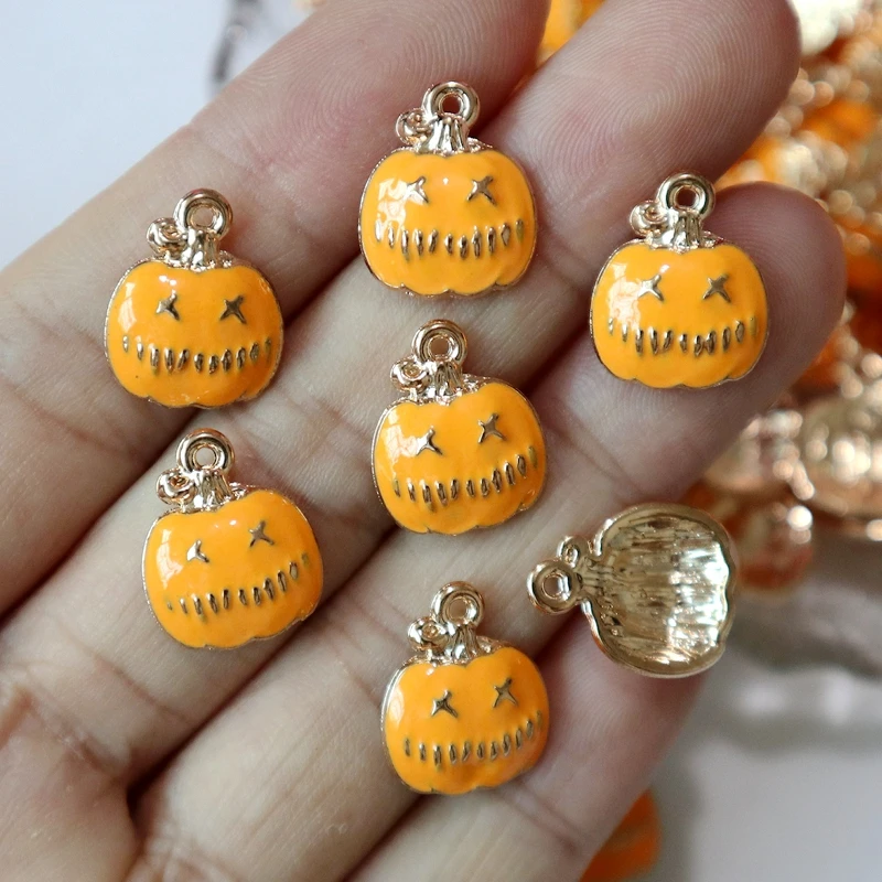 10pcs Halloween Pumpkin Monster Metal Pendant Cartoon Cute Golden Alloy Charms DIY Necklace Bracelet Earings Keychain Accessory