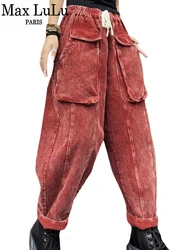 Max LuLu Designer 2023 Winter Womens Korean Fashion Loose Vintage Corduroy Pants Ladies Casual Harajuku Classic Harem Trousers