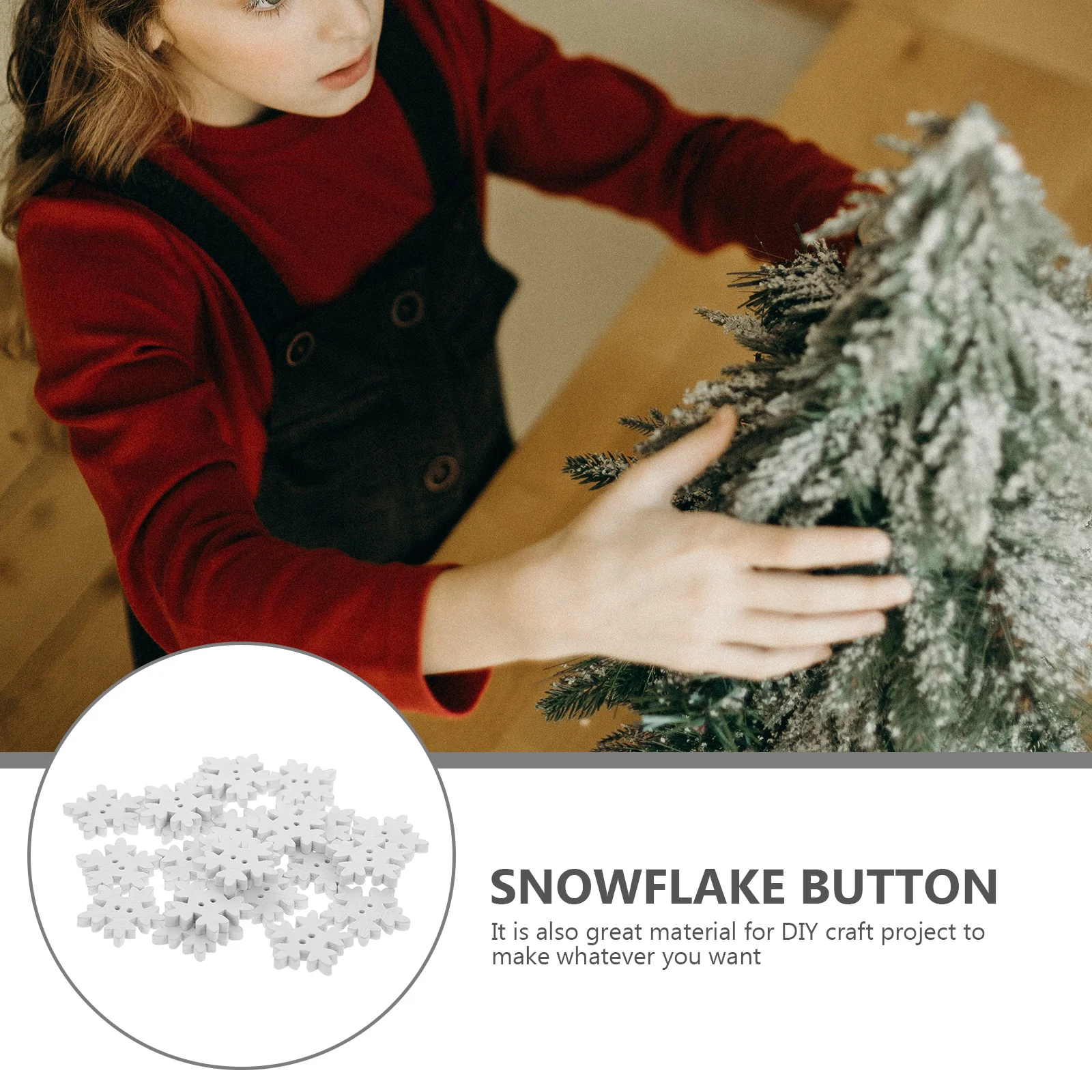 

50pcs Snowflake Buttons 18Mm Wooden Christmas Decoration Craft Embellishments For Diy Art Projects Holiday Sewing