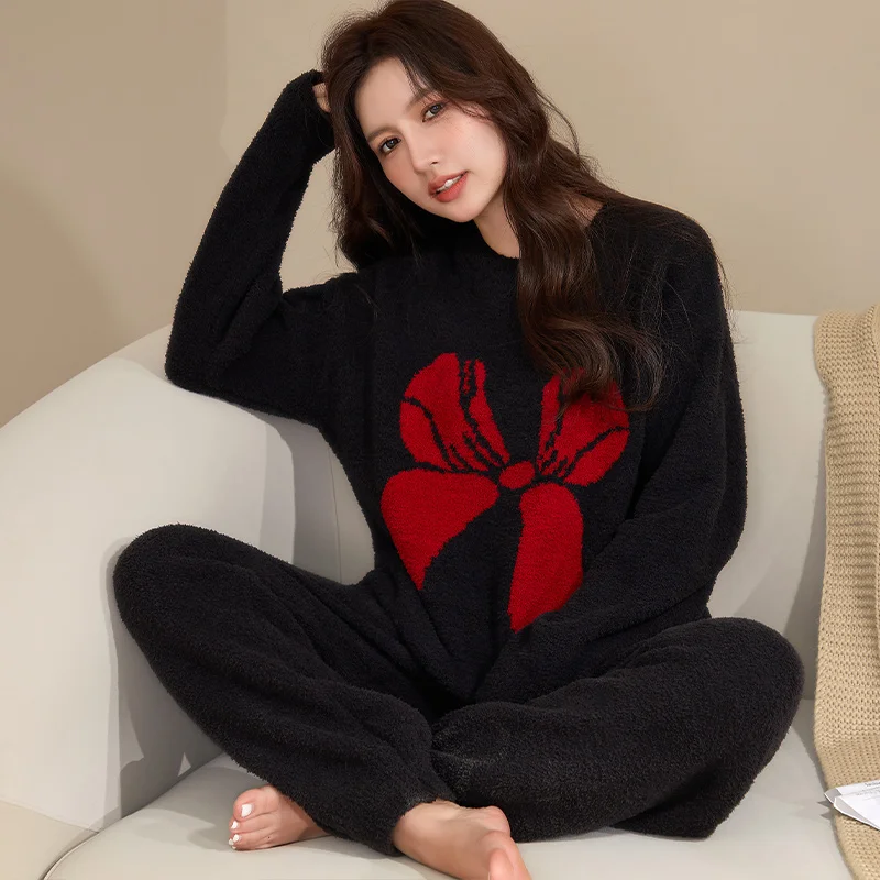 Winter Women Pajama Set Warm Flannel Sleepwear Cute Nightwear