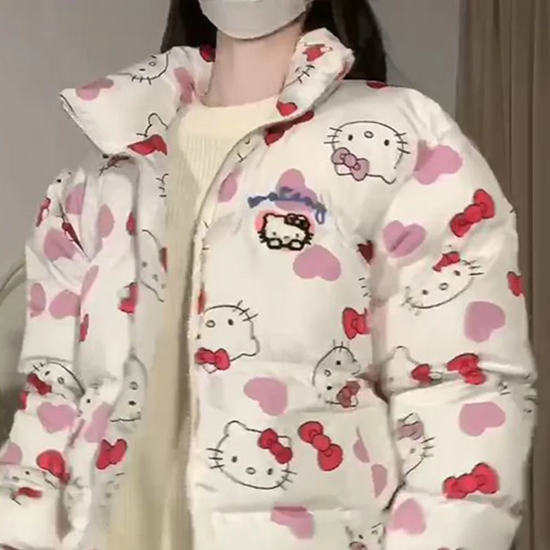 Kawaii Sanrio Anime Hello Kitty Printed Cotton-Padded Coat Winter Sweet Cute Cartoon Thick Warm Jacket Tide Gift for Kids