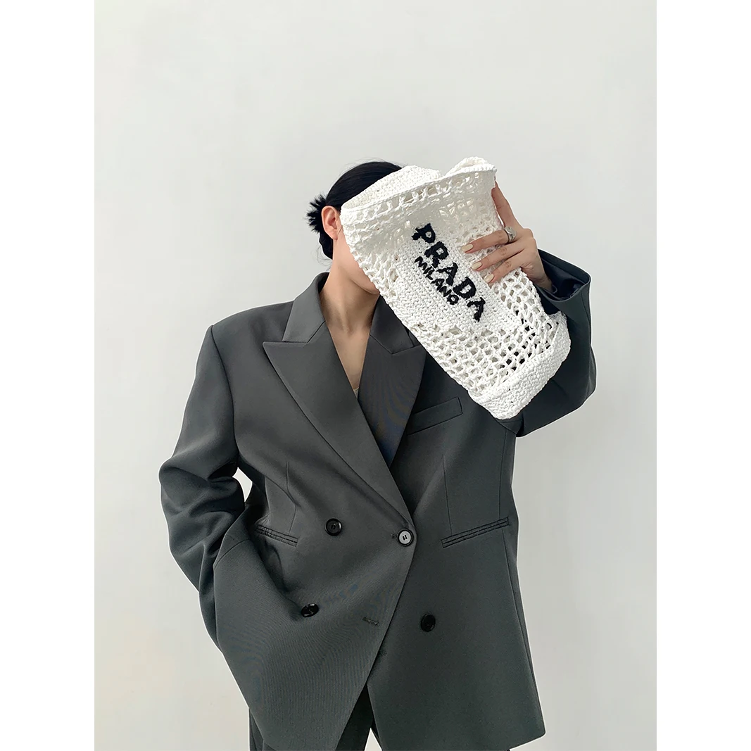 

Костюм eGuYue: оверсайз-пиджак и брюки с высокой талией, прямого кроя, женский повседневный комплект из чистого хлопка с длинными рукавами и одной пуговицей