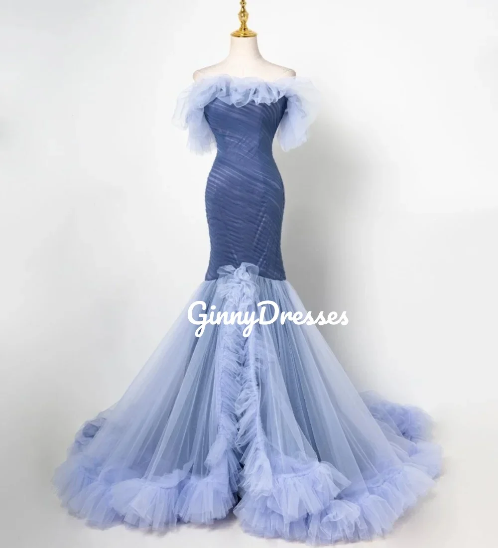 

Платья длиной до пола с открытыми плечами на заказ для выпускного вечера из тюля на молнии с короткими рукавами, элегантные и красивые