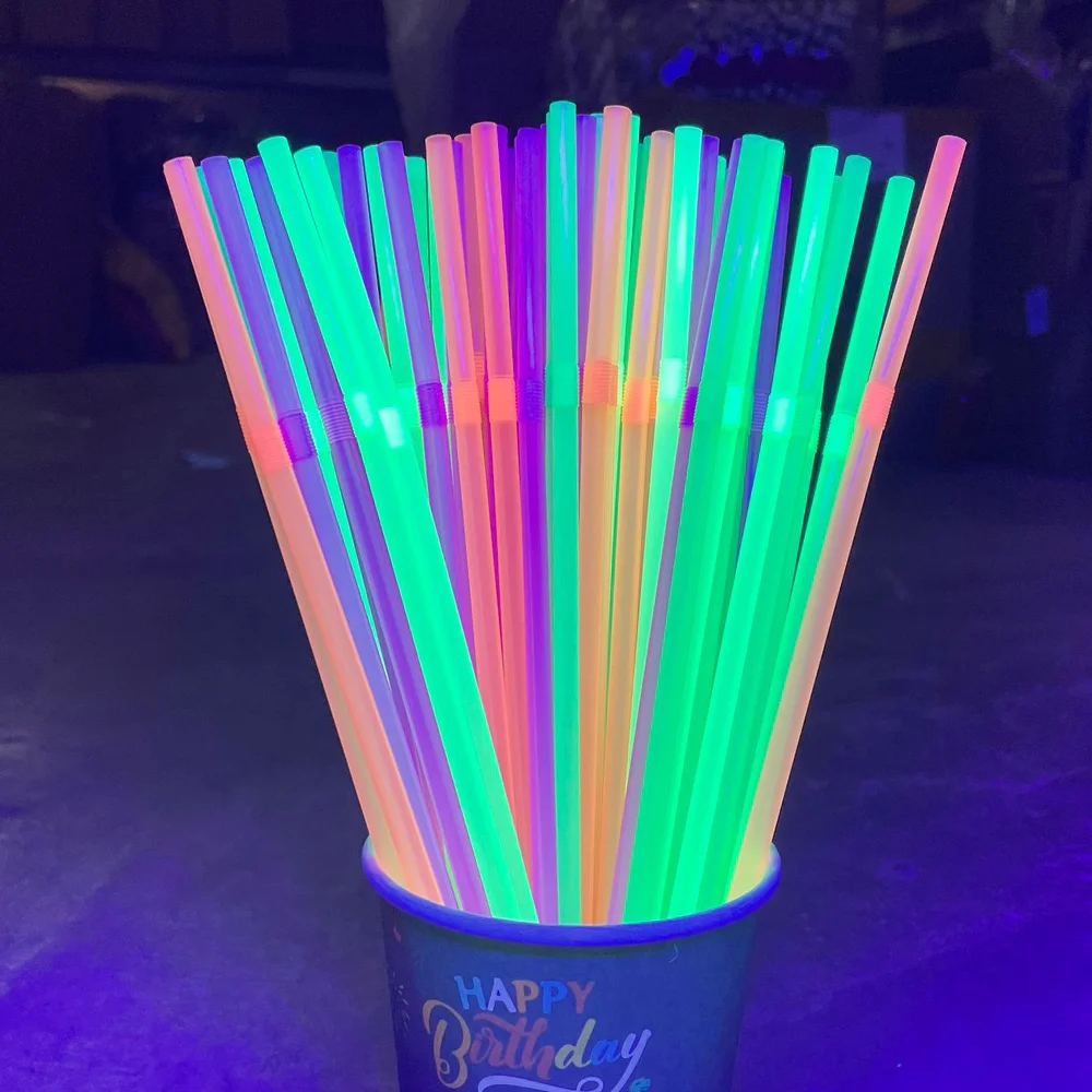 

Neon Party Decoration Fluorescent Straw Night Glowing in the Dark Supplies UV Reactive Plastic Straws Decorations