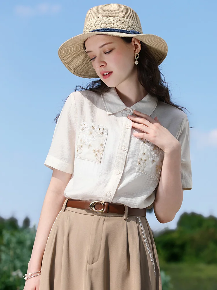 I BELIEVE YOU French Short Sleeve Shirts & Blouses Women 2024 Summer New Embroidery Pretty Office Lady Basics Shirt 2242055510