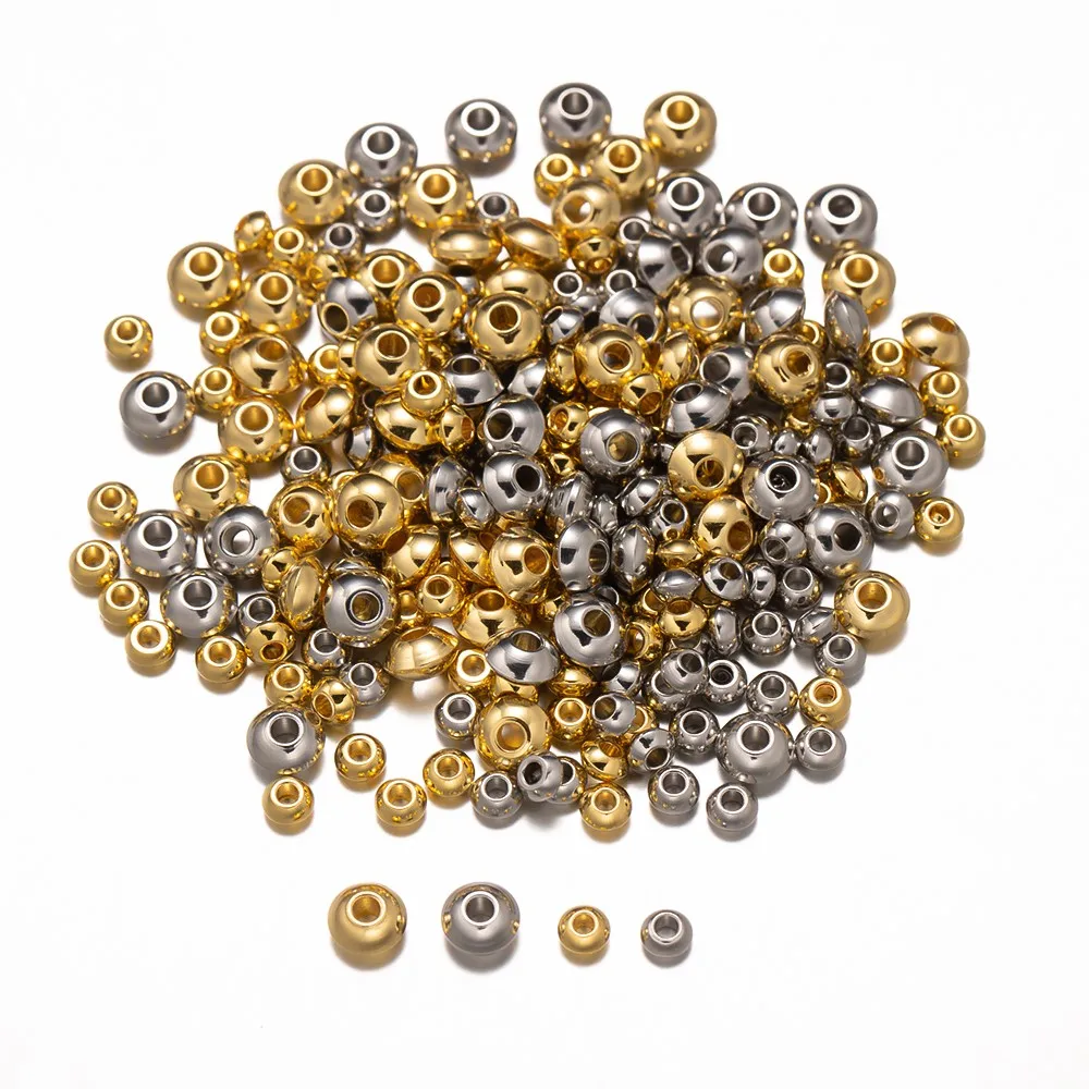 20Pcs 4/5/6/7/8mm Stainless Steel Round Flat Loose Big Hole Charm Spacer Beads DIY Handmade Bracelet Jewelry Making Accessories