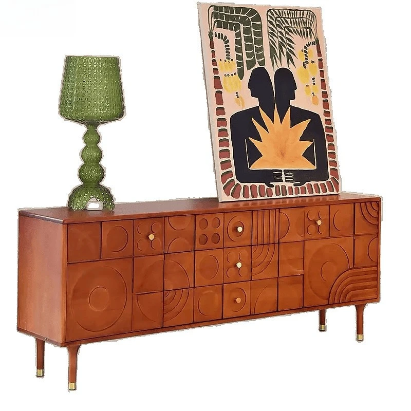 Japanischer mittelalterlicher geschnitzter TV-Schrank aus massivem Holz, Esszimmerseite, mittelalterlicher Brustschrank, Eingang, Weinschrank, Schubladenaufbewahrung, Wohnen