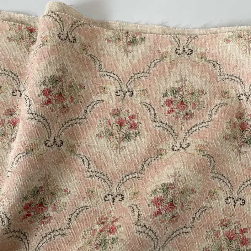 Pink floral printed linen cotton fabric for handmade clothing fabric