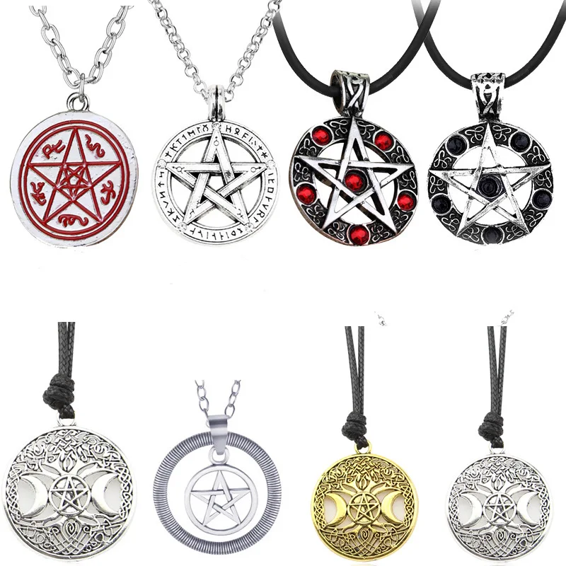 Retro Movie Supernatural Necklace Pentagram Pentacle Castiel Angel Wings Vintage Antique Silver Color Pendant Amulet Jewelry New