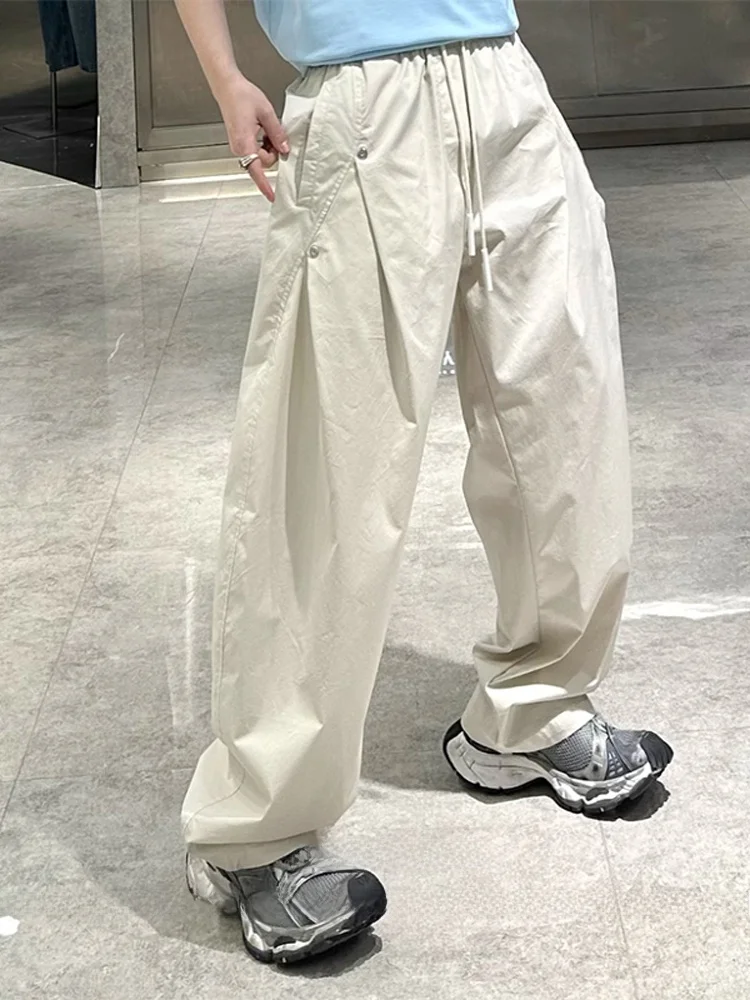 

American Retro Pleated Design Casual Pants Men Loose Straight Wide Leg Floor-Length Trousers Trendy Brand INS Straight Leg Ca...