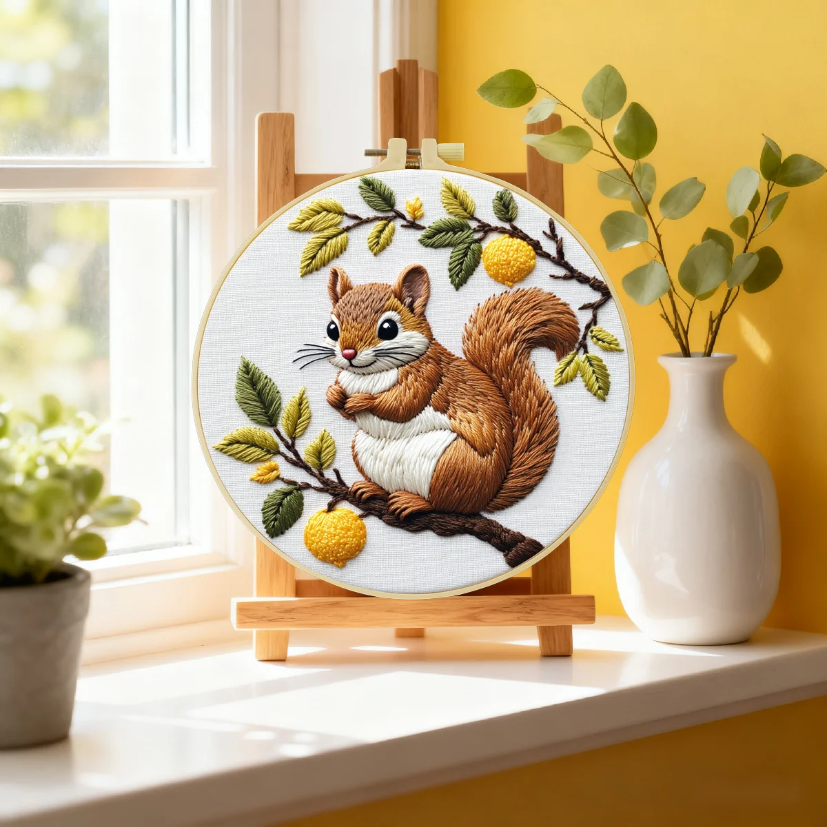 1 Stück 20X20CM/15X15CM 7,87/6,3 Zoll Stickerei-Starter-Kit DIY-Kit Heimdekoration, Eichhörnchen, Stickerei-Set – Detail 2