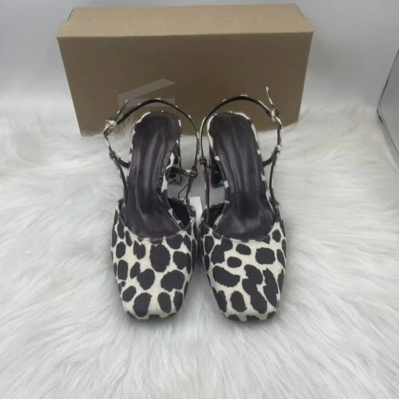 

Women's Leopard Print Block Heel Sandals 2026 Summer Square Toe Ankle Strap Casual Office Chunky Heel Shoes For Ladies