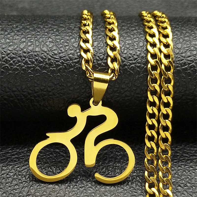 Trendy Bike Cycling Pendant Necklace for Women Men Stainless Steel Gold Color Bicycle Sports Necklaces Jewelry collar N680S06